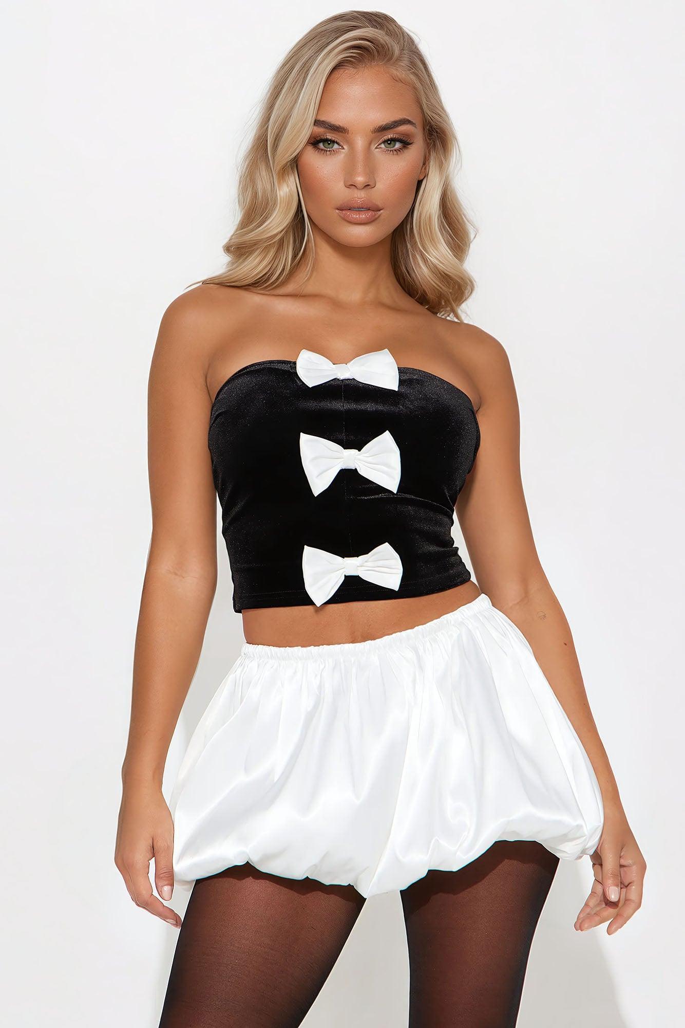 Bow Life Bubble Hem Skirt Set - Black/White Product Image