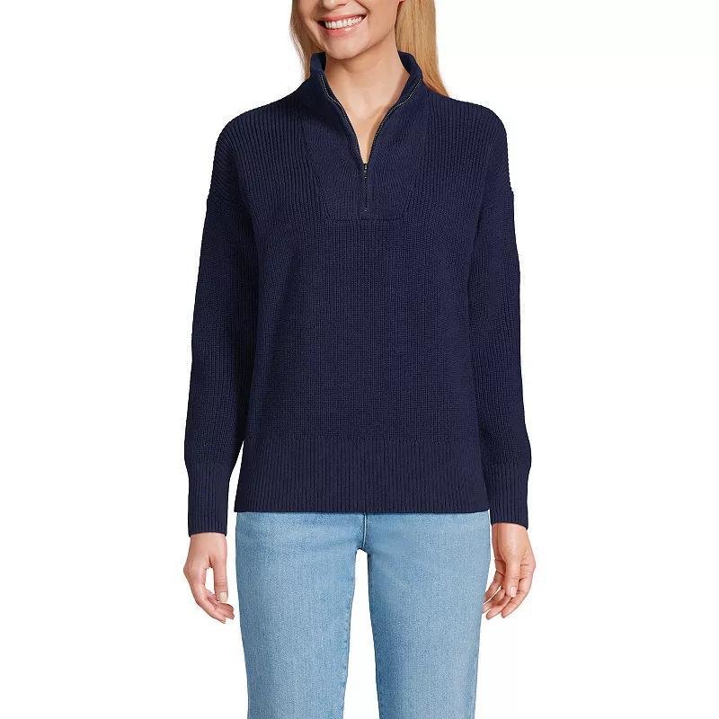 Petite Lands' End Drifter Quarter-Zip Pullover Sweater, Women's, Size: Large Petite, Ivory Navy Stripe Product Image