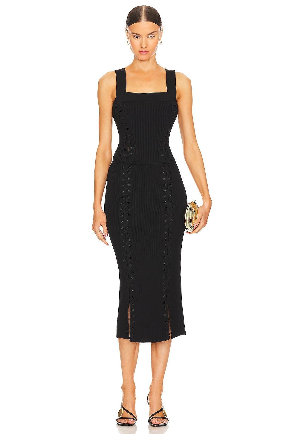 Helix Lace-Up Rib-Knit Midi Skirt Product Image