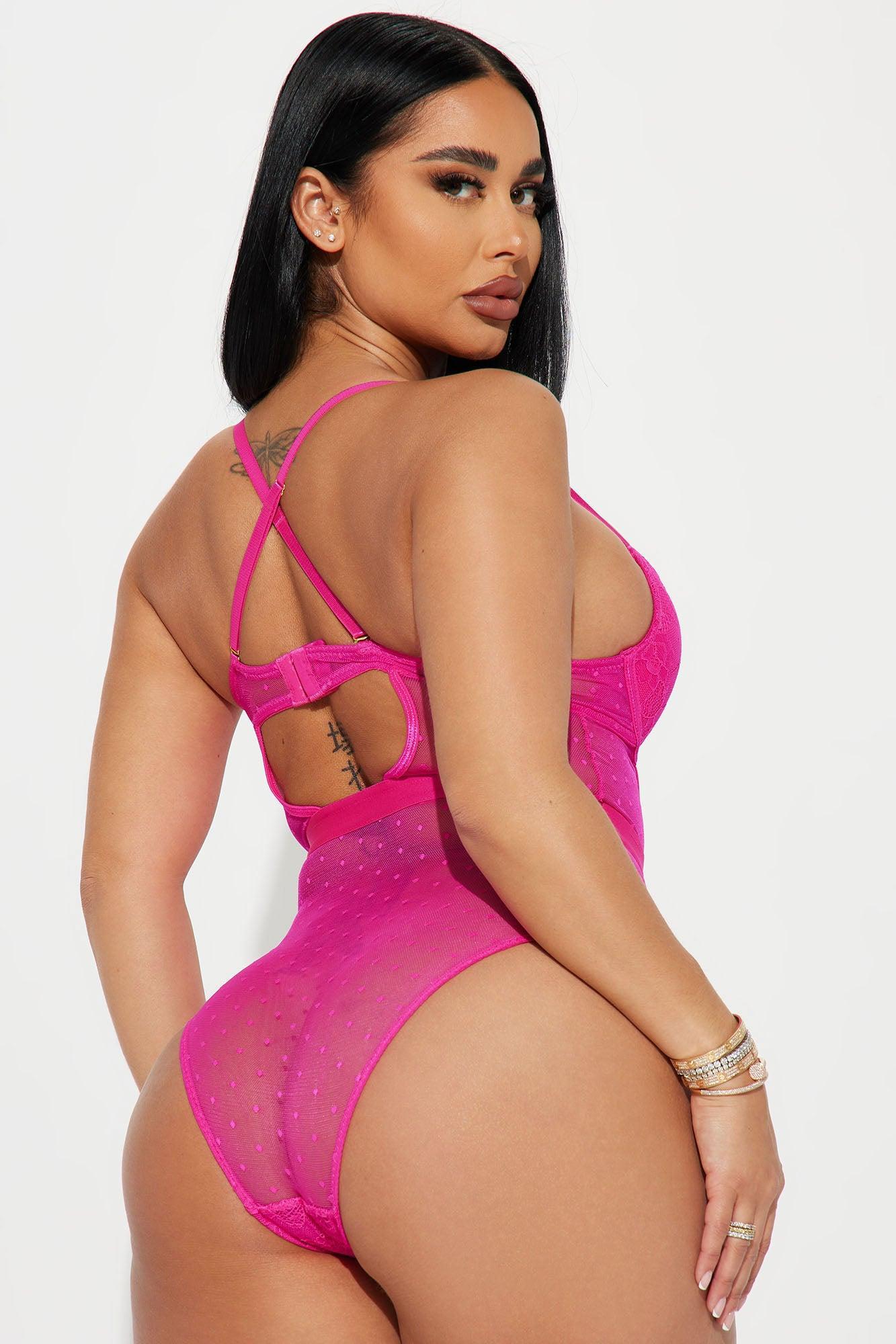 Lost In Love Lace Teddy - Hot Pink Product Image