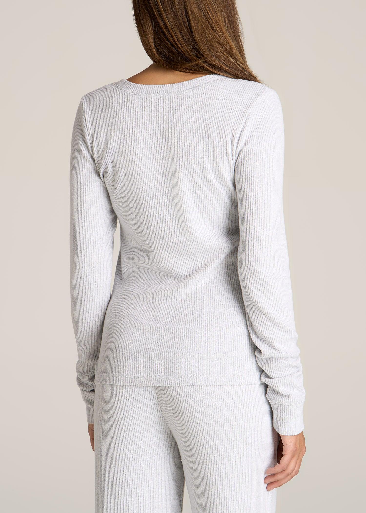 Ribbed Henley Top for Tall Women in Fog Grey Mix Female Product Image