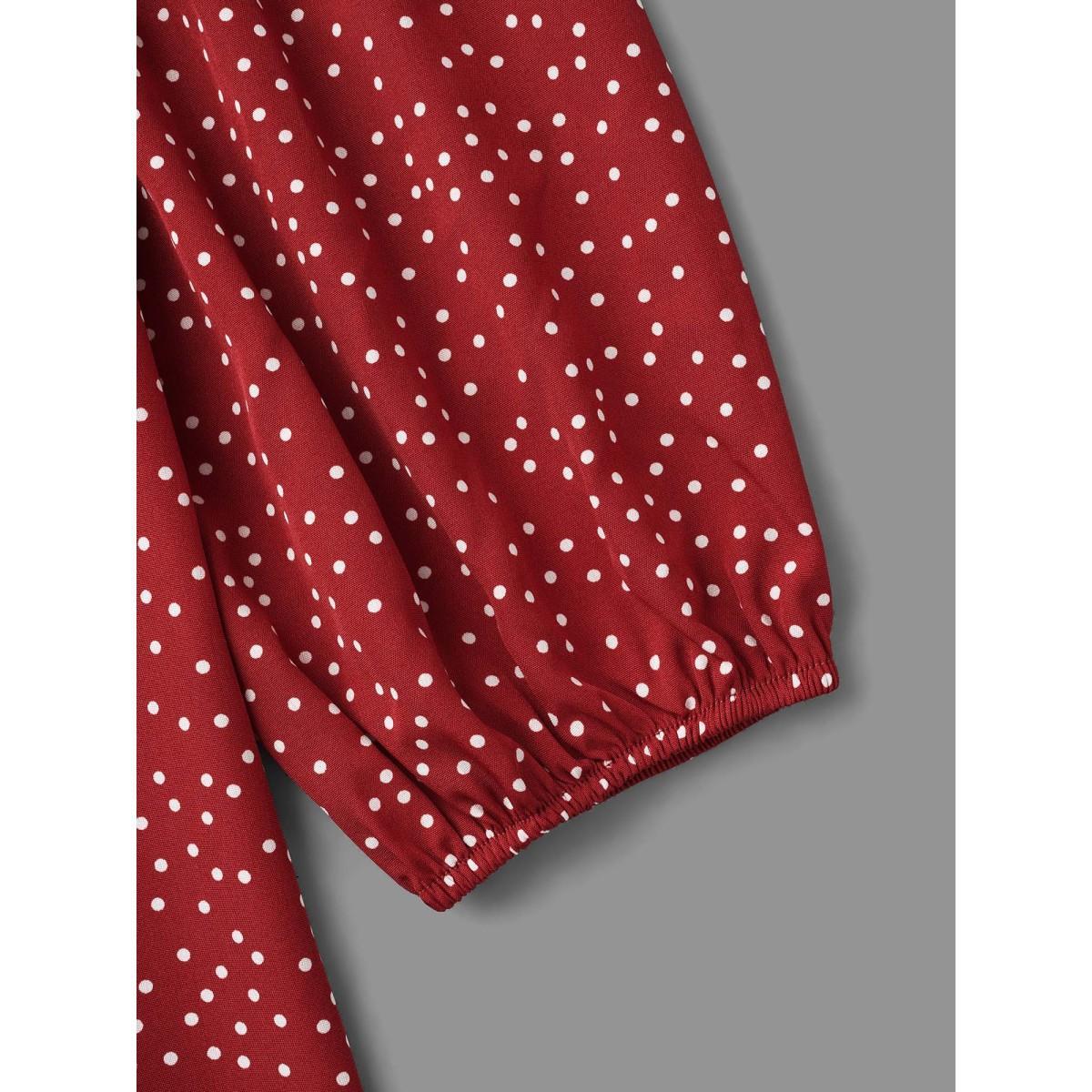Plus Size Scarlet V-Neck Polka Dot Ruffled Blouse Women Elegant Long Sleeve V-neck Everyday Blouses BloomChic 12/L Product Image