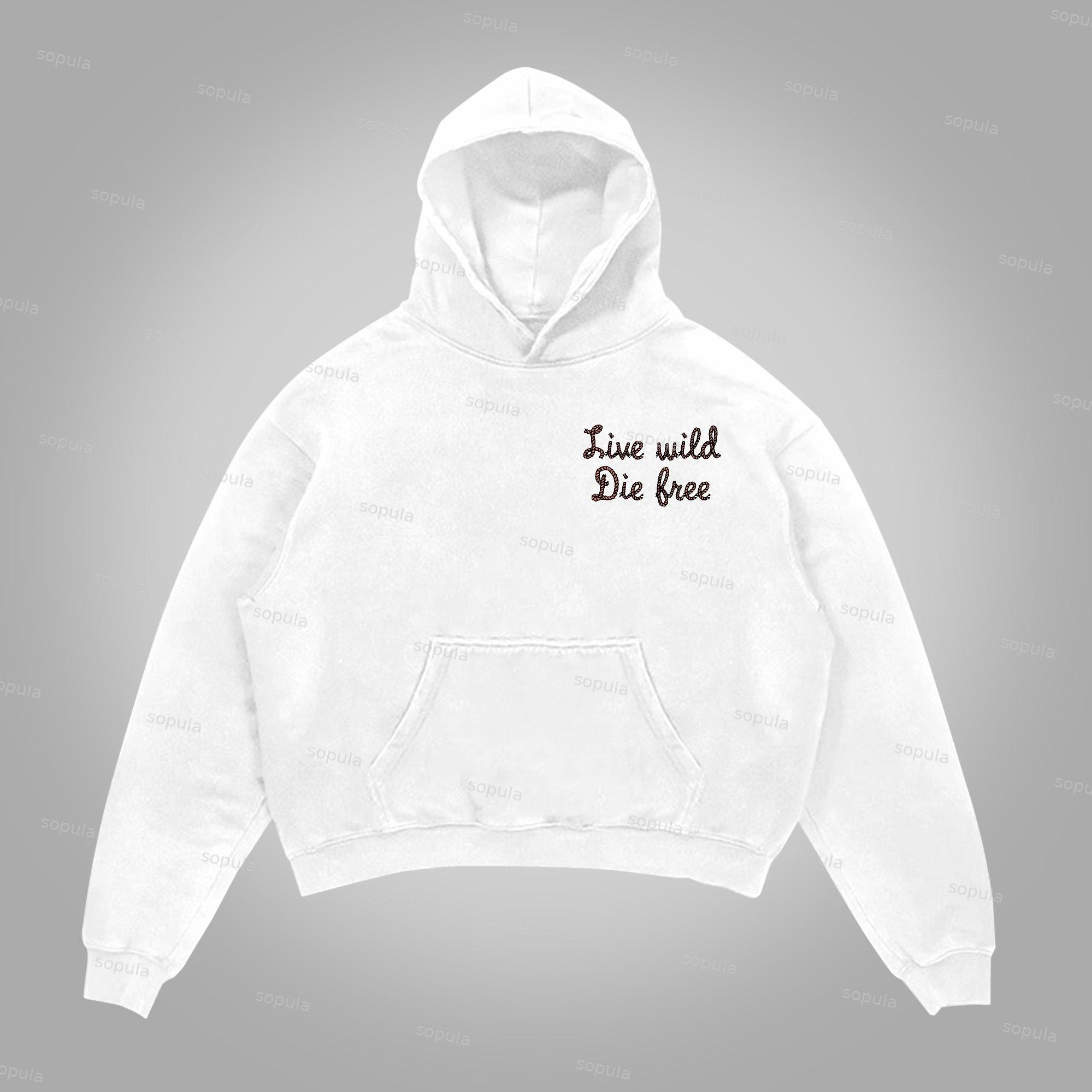 Live Wild Die Free Cowboy Make Vintage Graphics Cotton Pocket Hoodie Product Image