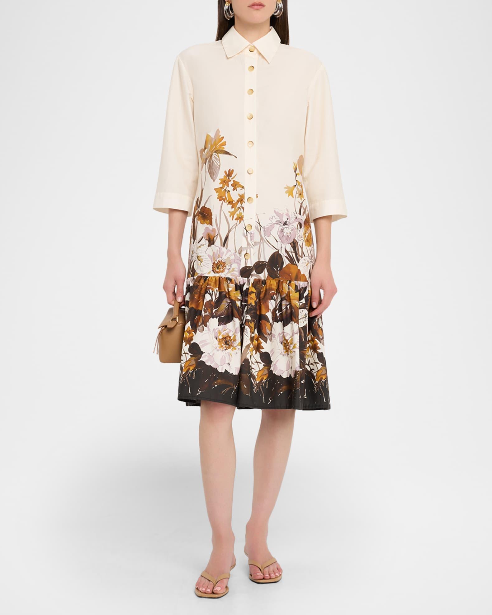 Floral-Print Cotton Flounce Shirtdress Product Image