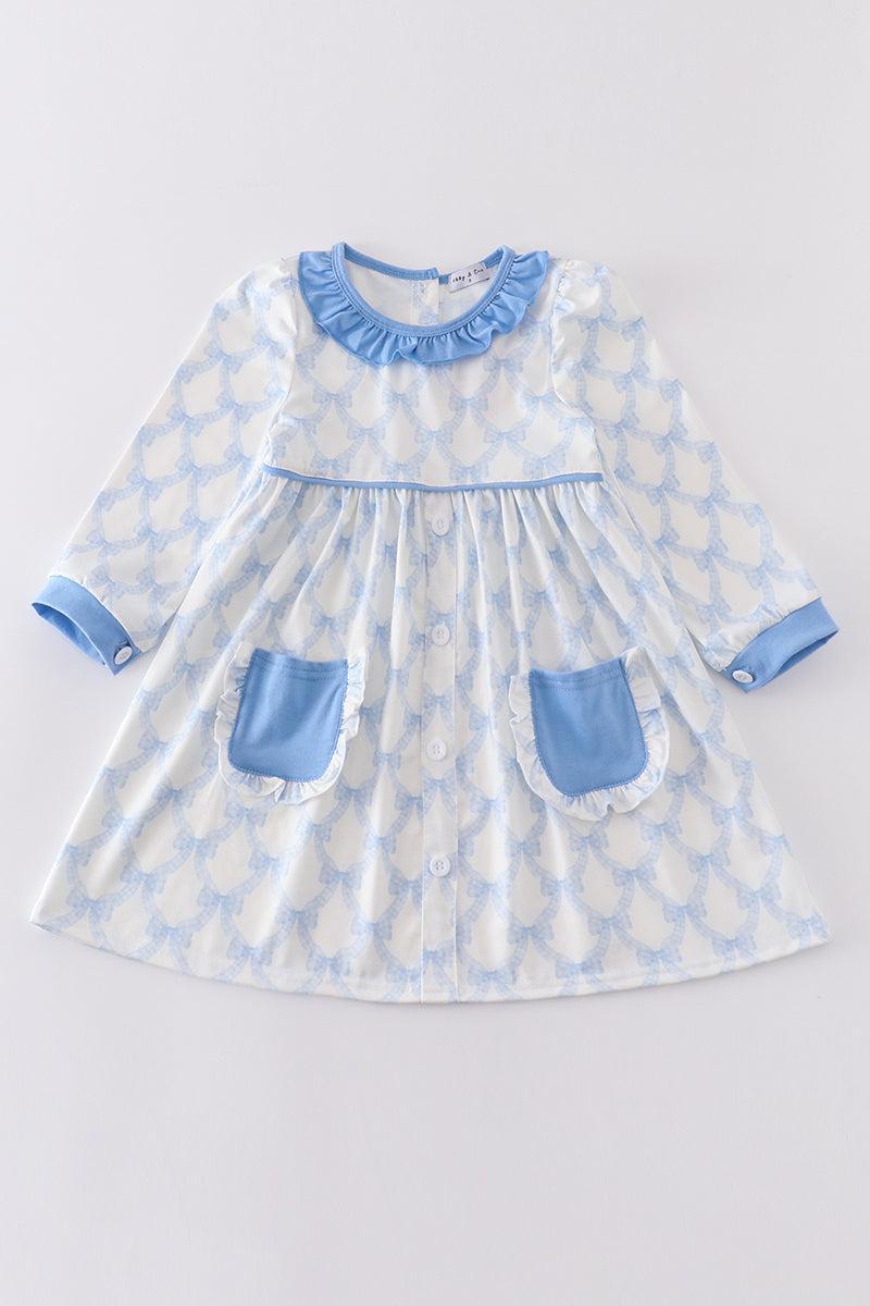 Blue bow ruffle dress Product Image