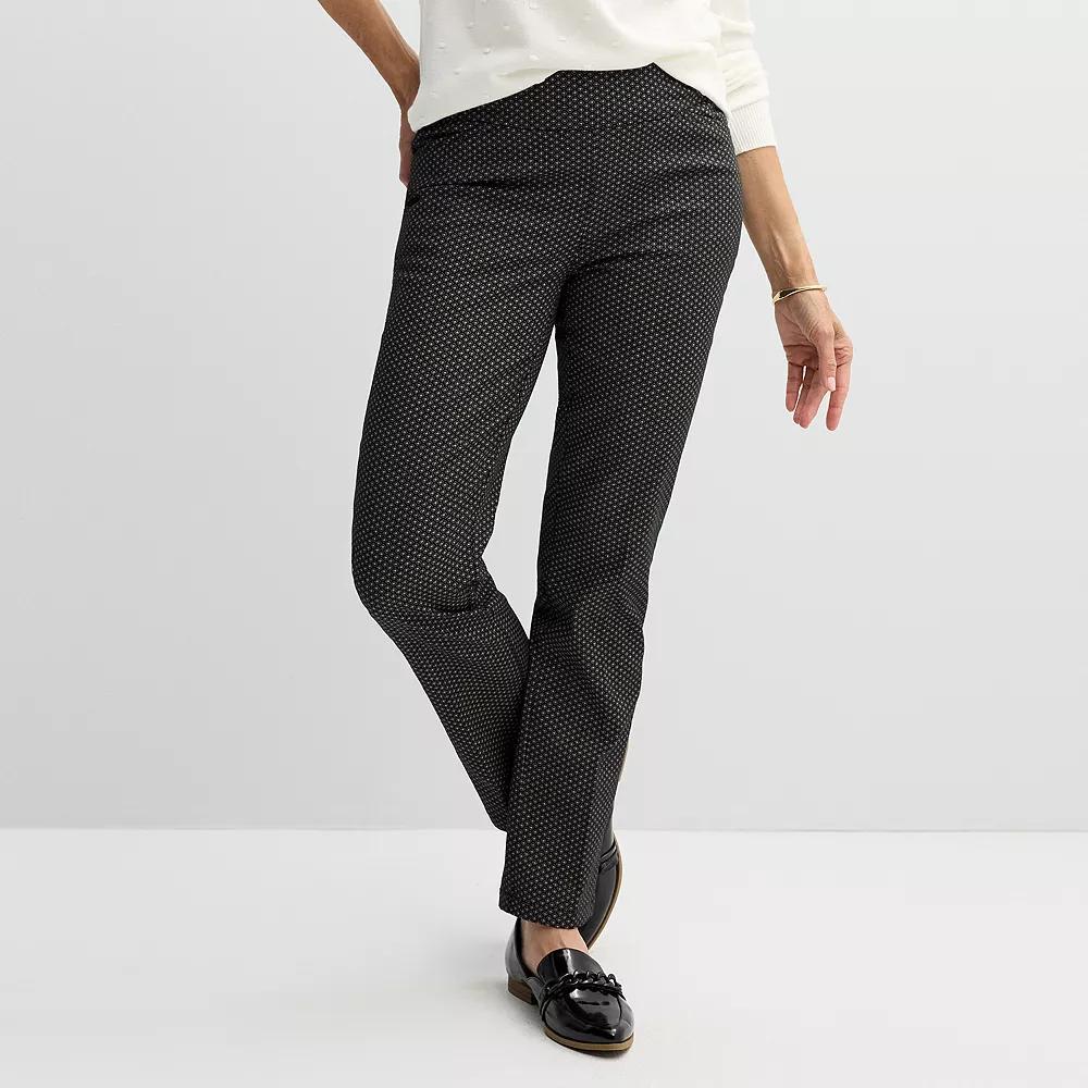 Women's Croft & Barrow® Effortless Stretch Pull-On Straight-Leg Pants, Size: 10 Short, Black Micro Geo Product Image
