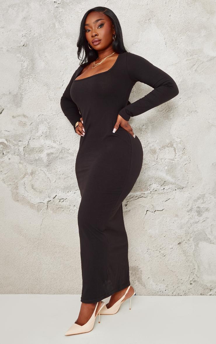 Plus Black Cotton Square Neck Maxi Dress Product Image