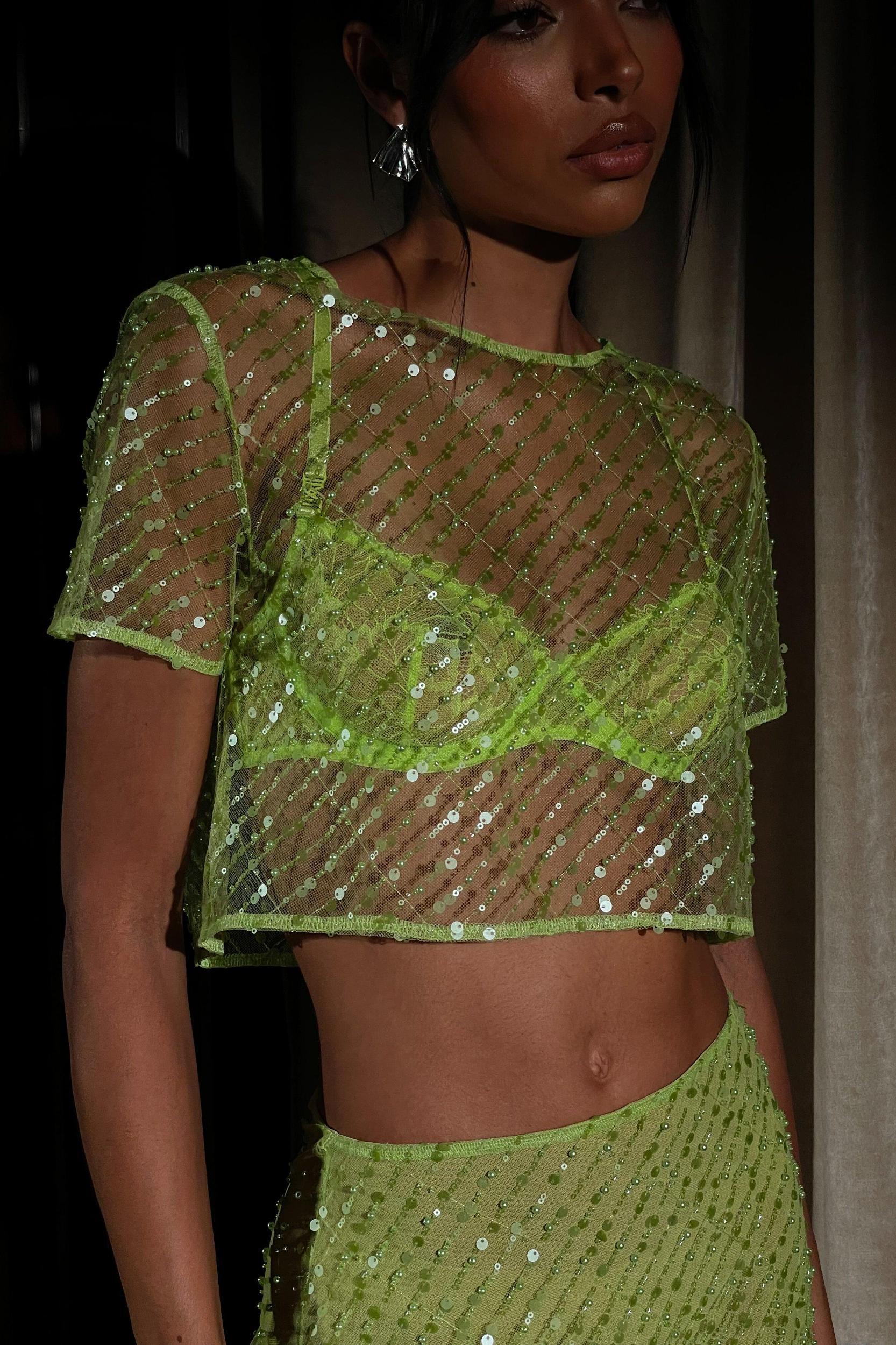 Brynne Sequin Short Sleeve Top - Parakeet Green Product Image
