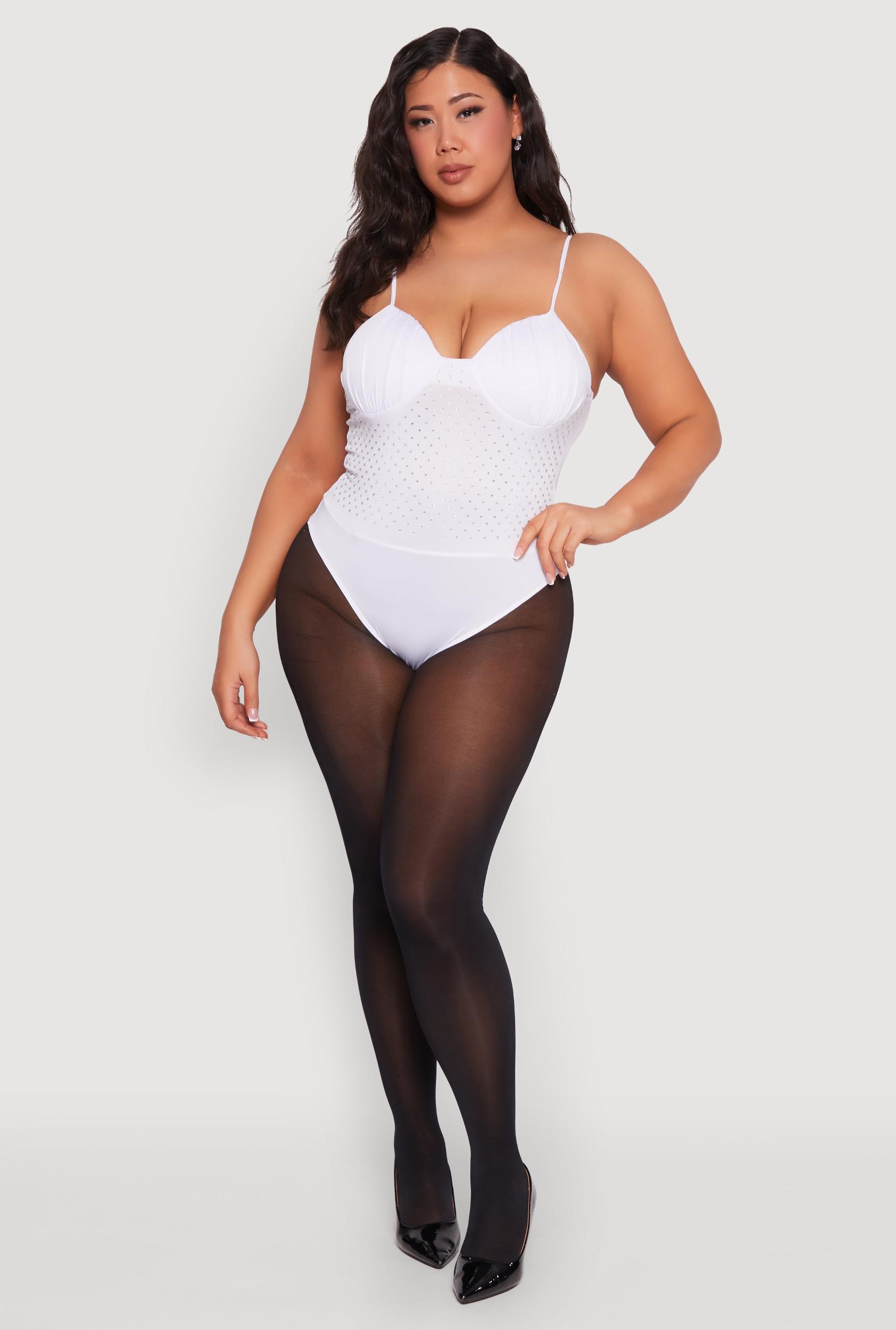 Womens Plus Size Rhinestone Ruched Padded Bustier Bodysuit Product Image