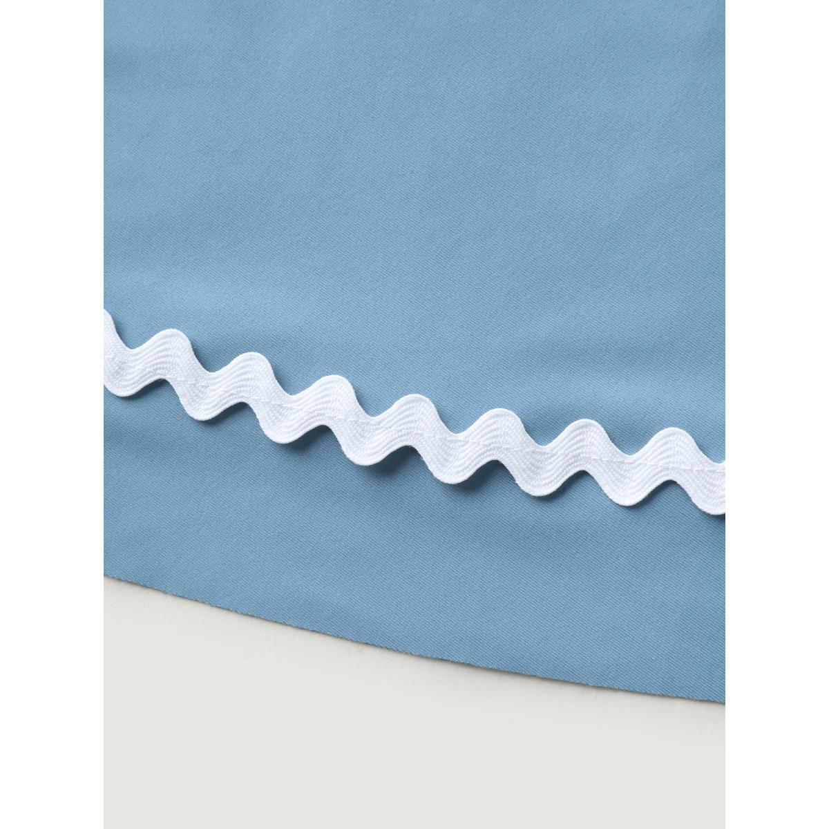 Plus Size Solid Webbed Surplice Swim Dress Women's Swimwear LightBlue Beach Bodycon Overlap Collar High stretch Curve Swim Dresses BloomChic 28/5X Product Image
