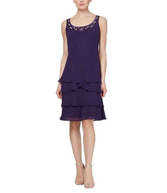 Ignite Evenings Sequin Detail Scoop Neck Long Sleeve Chiffon Tiered 2-Piece Jacket Dress Product Image