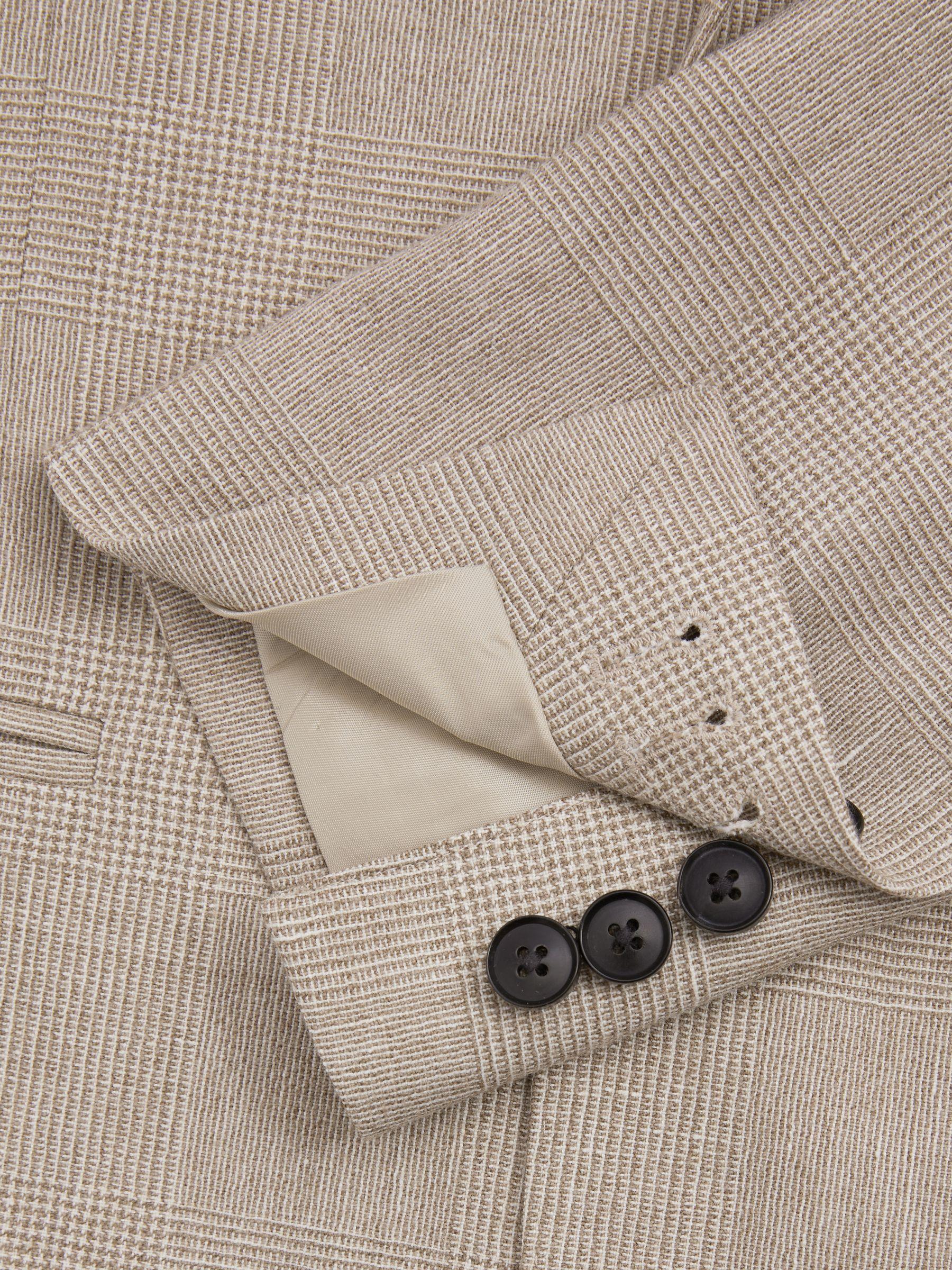 Checked Single Breasted Blazer in Wool-Linen in Oatmeal Product Image
