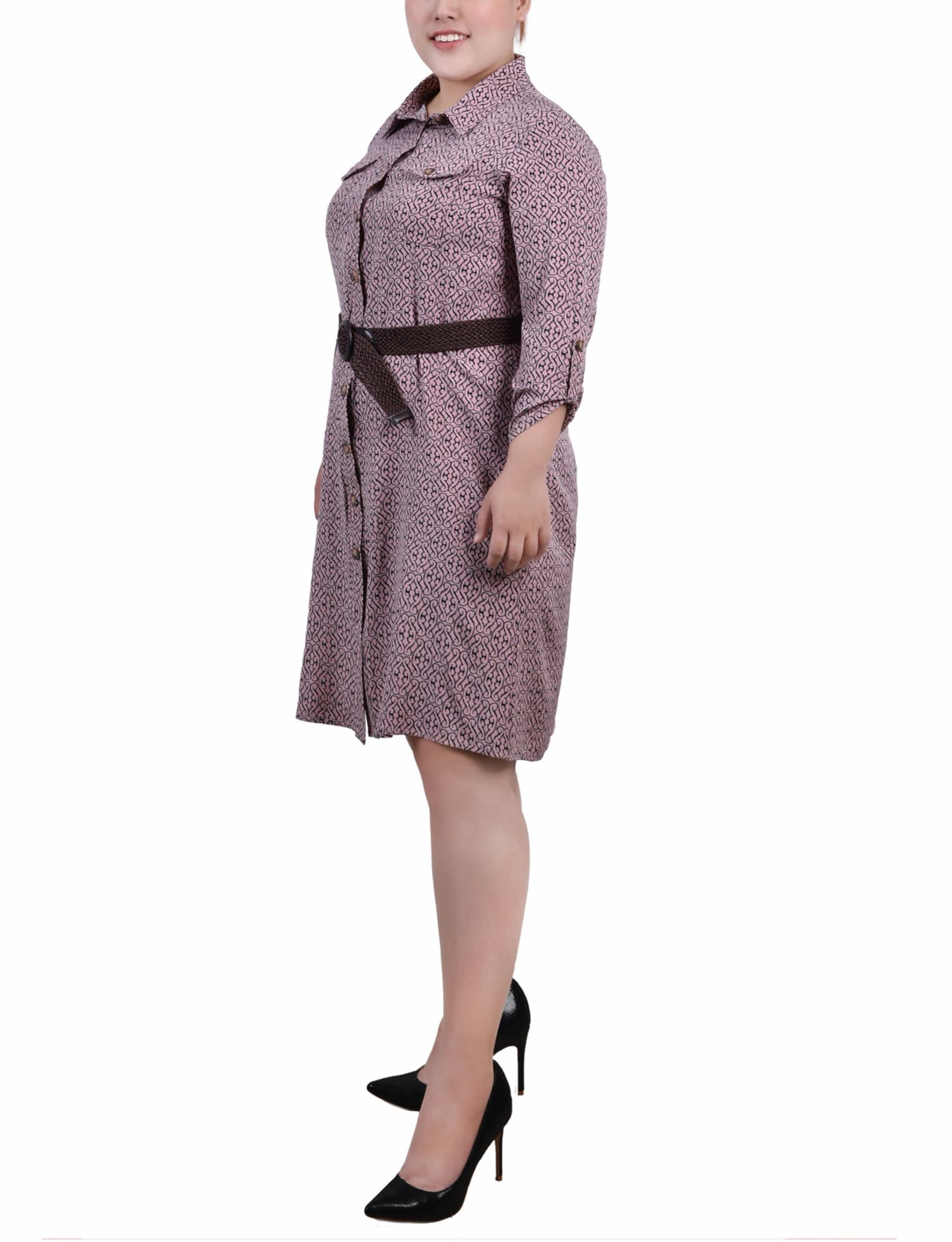 Purple 3/4 Roll Tab Sleeve Shirtdress - Plus Size Product Image