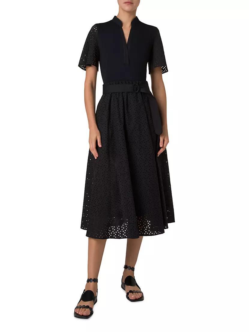 Belted Mixed-Media A-Line Dress Product Image