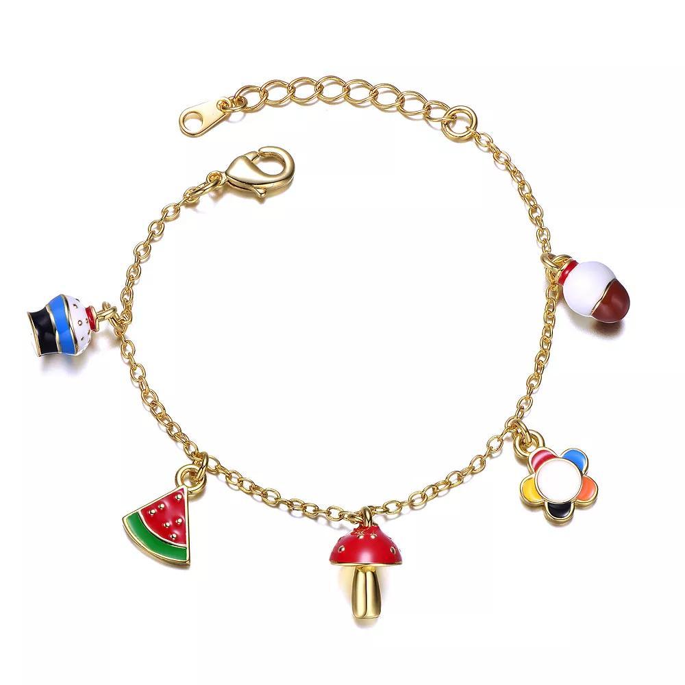 Kids 14k Gold Plated Enameled Charm Bracelet, Womens Multicolor Product Image