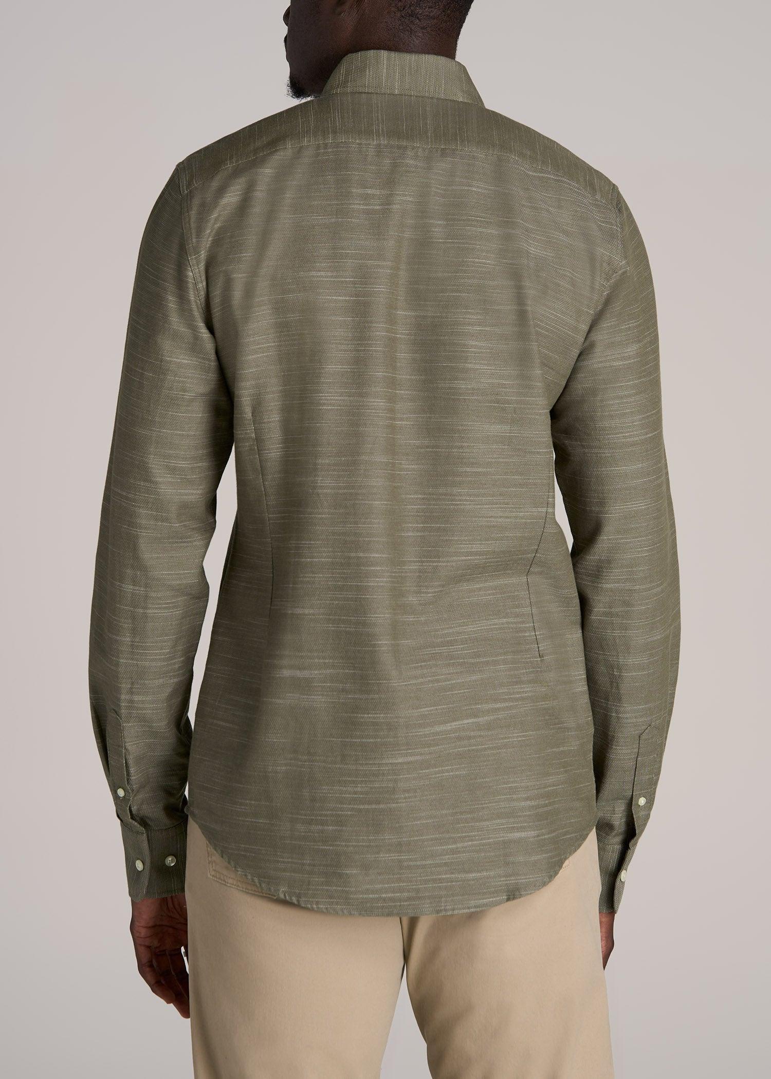 Textured Weave Cotton Button-Up Shirt for Tall Men in Olive Product Image