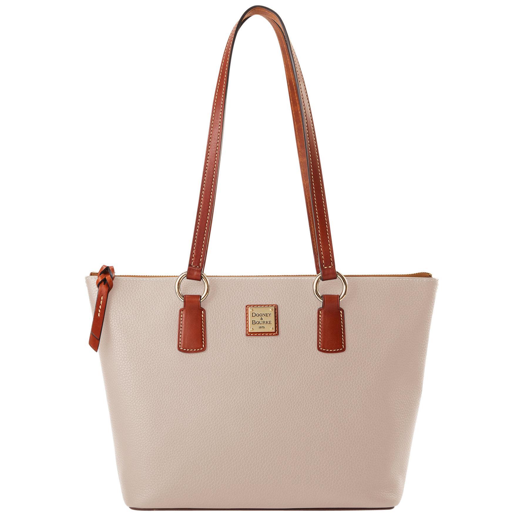 Dooney & Bourke Womens Pebble Grain Small Wren Zip Leather Tote Shopping Bag in Oyster Product Image