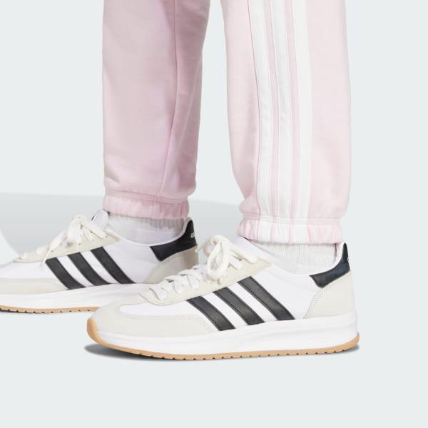 Women's adidas Essentials 3-Stripes French Terry Cuffed Sportswear Pants, Size: Small, Clear Pink White Product Image