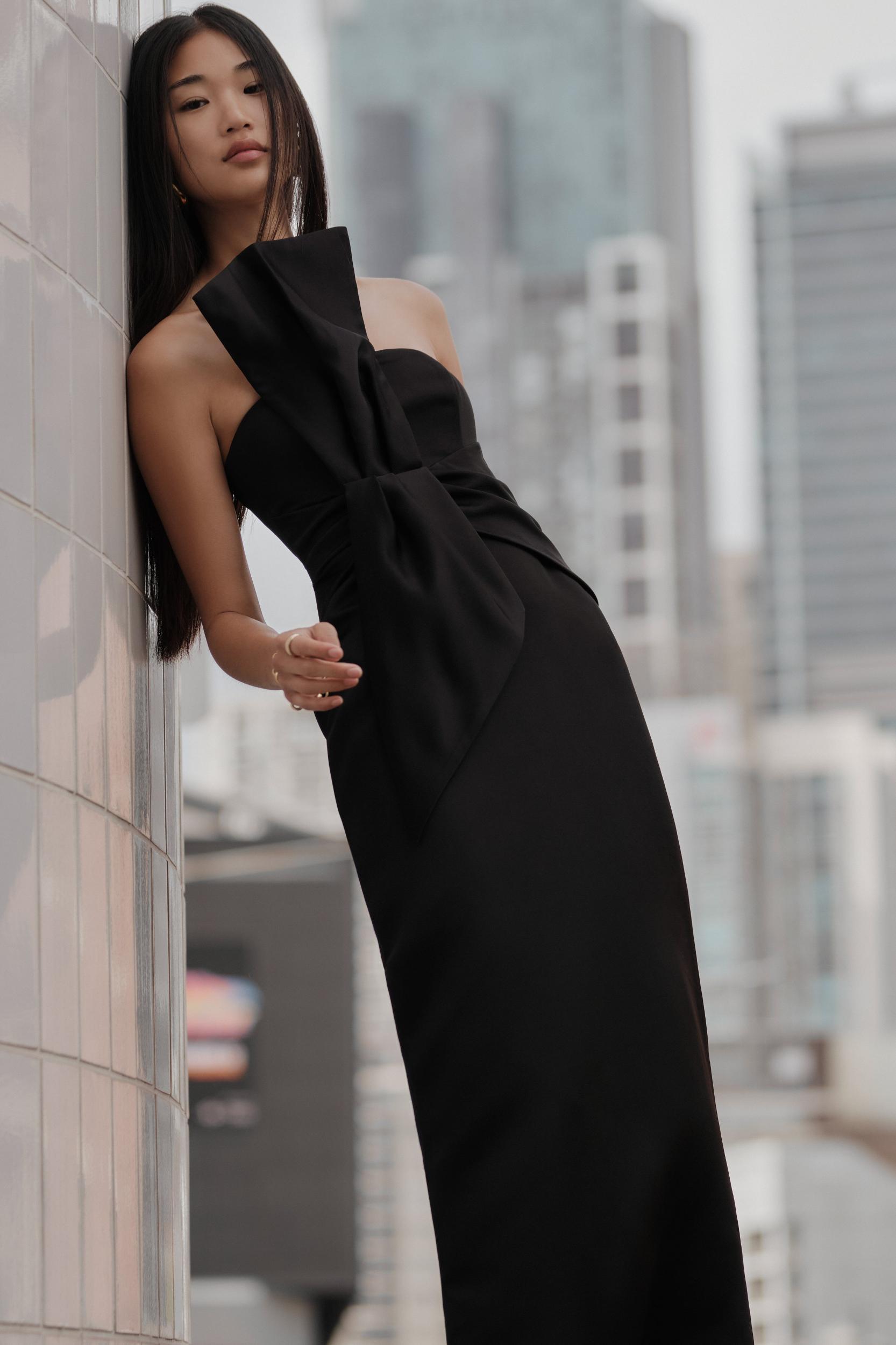 Cyrill Strapless Satin Structured Maxi Dress - Black Product Image