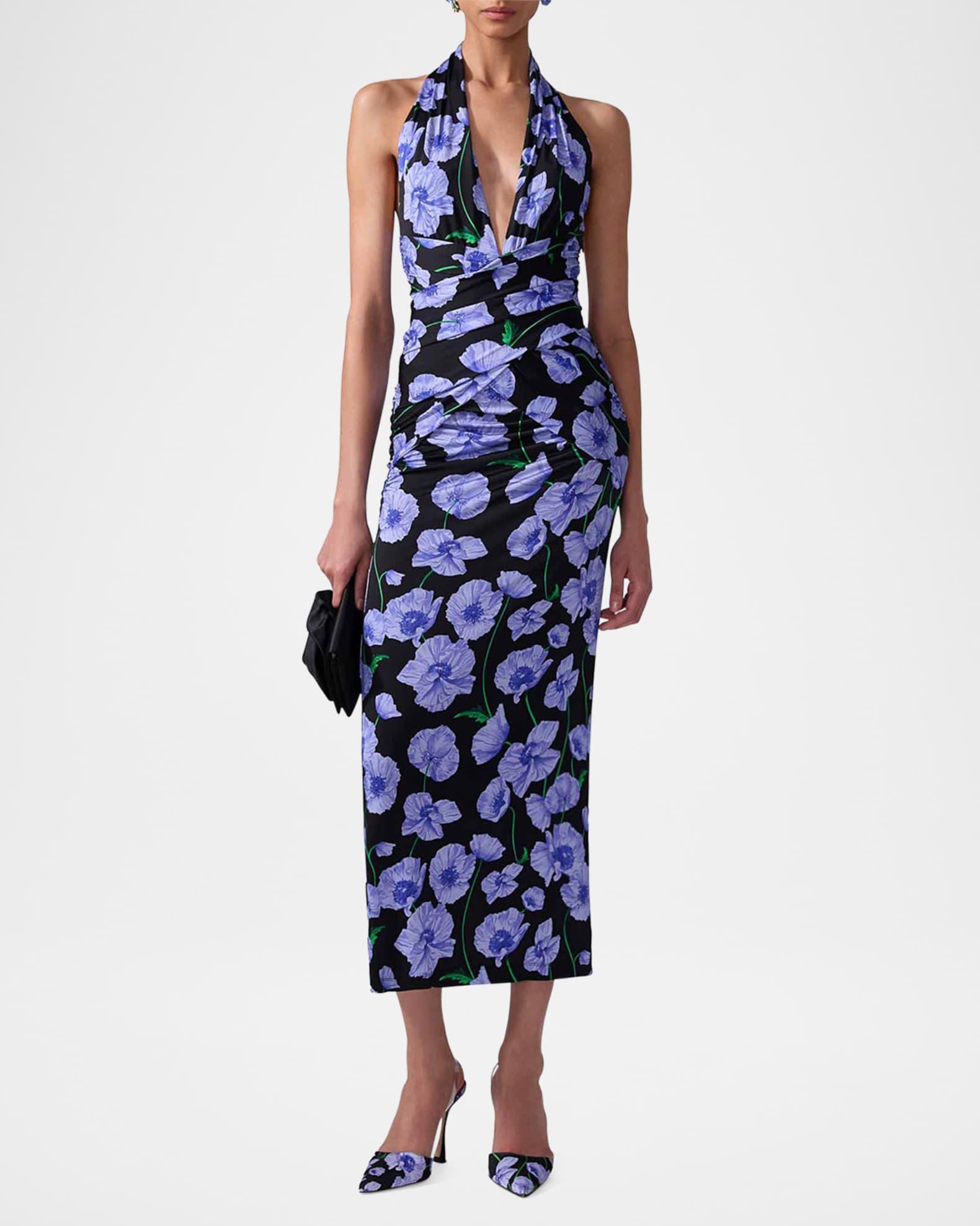 Plunging Halter Draped Ankle Dress Product Image