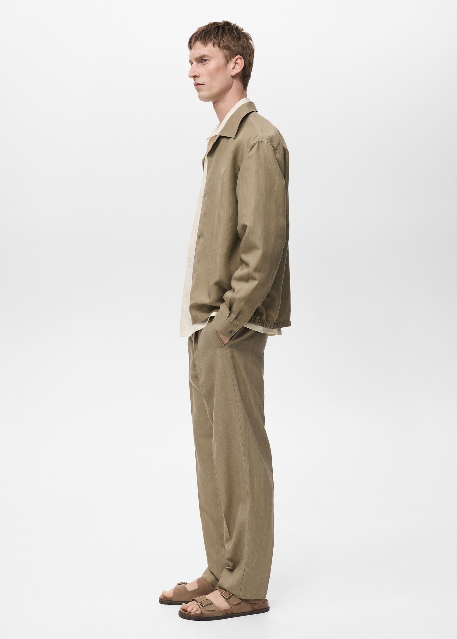 Linen-blend pinstripe overshirt - Men | MANGO USA Product Image