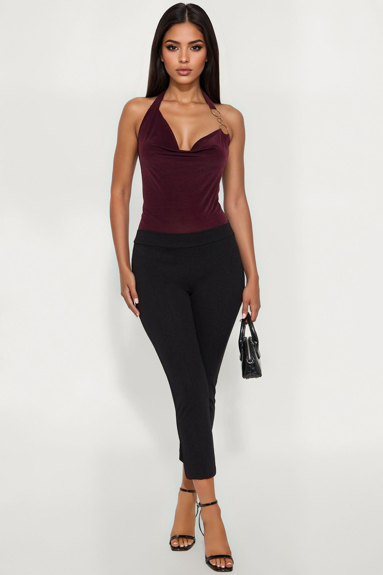 90's Sass Cowl Neck Halter Top - Burgundy Female Product Image
