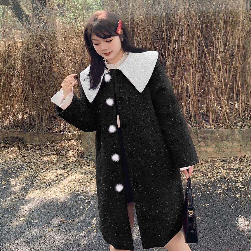 Plus Size Two Tone Long Single-Breasted Coat Product Image