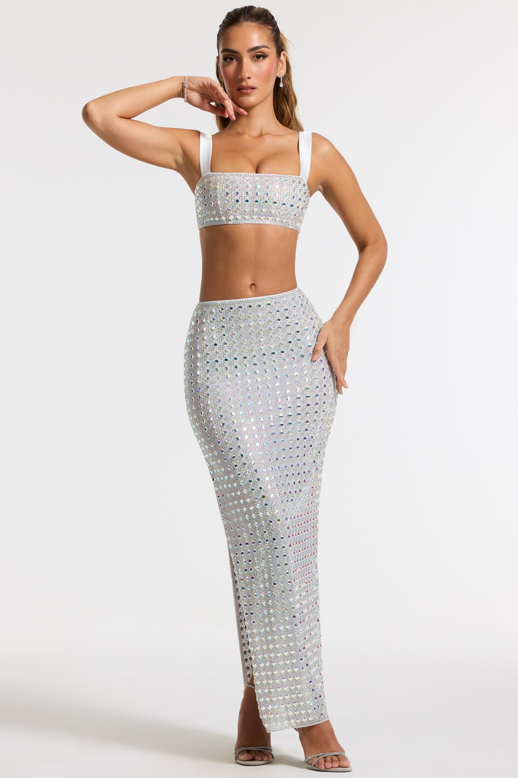 Embellished Mid Rise Gown Skirt in Silver Product Image