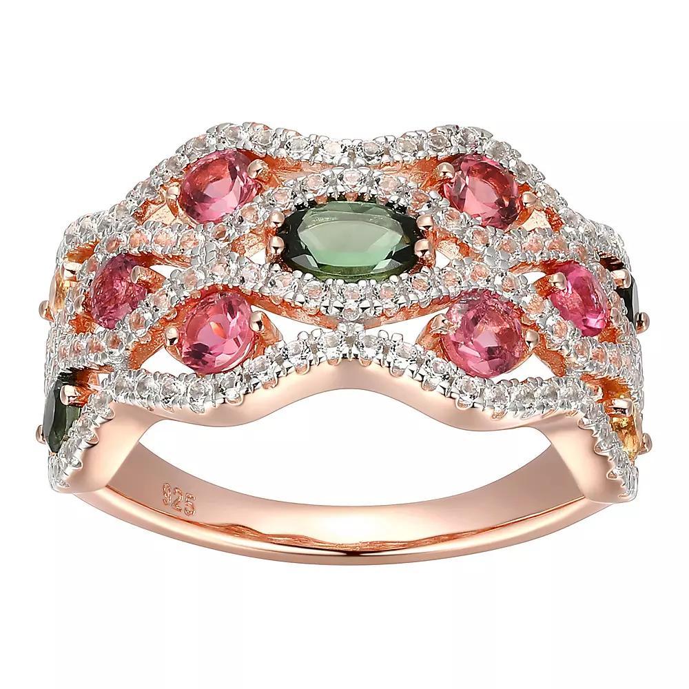 18k Rose Gold Over Sterling Silver Tourmaline With Citrine & White Topaz Ring, Women's, Size: 7, Pink Tone Product Image