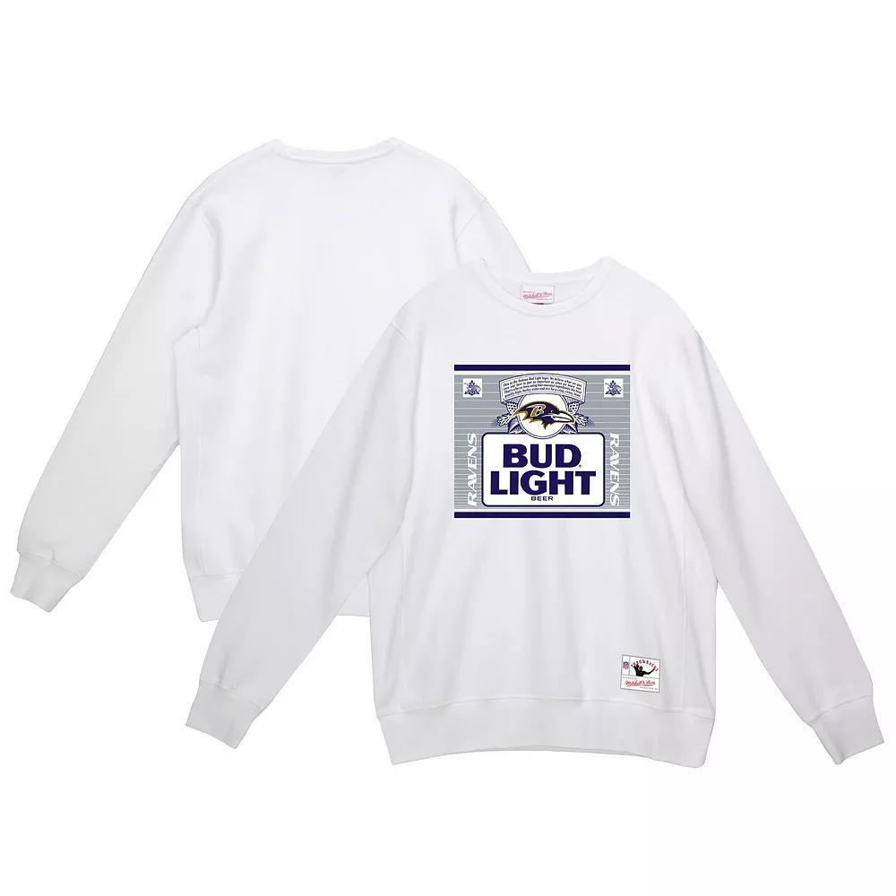 Men's Mitchell & Ness White Baltimore Ravens NFL x Bud Light The Crest Pullover Sweatshirt, Size: Medium Product Image