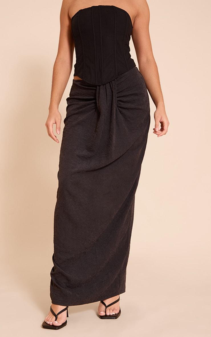 Black Peachskin Drape Front Maxi Skirt Product Image