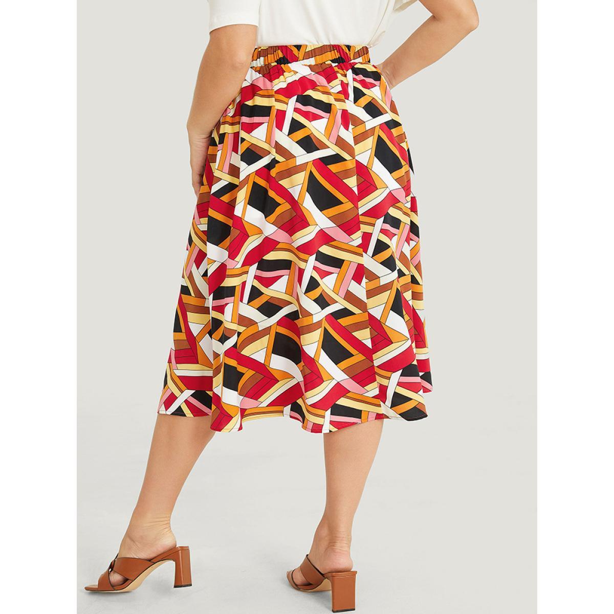 Plus Size Geometric Contrast Pocket Flutter Skirt Women Multicolor Elegant Contrast No stretch Pocket Dailywear Skirts BloomChic 14-16/1X Product Image