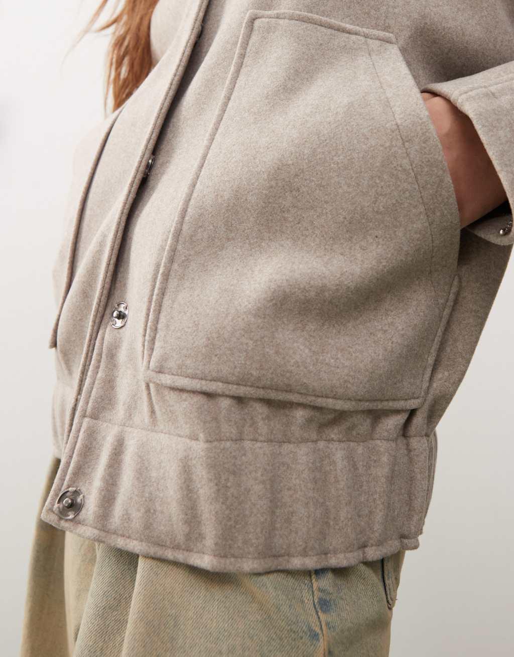Noisy May brushed bomber jacket in beige melange Product Image
