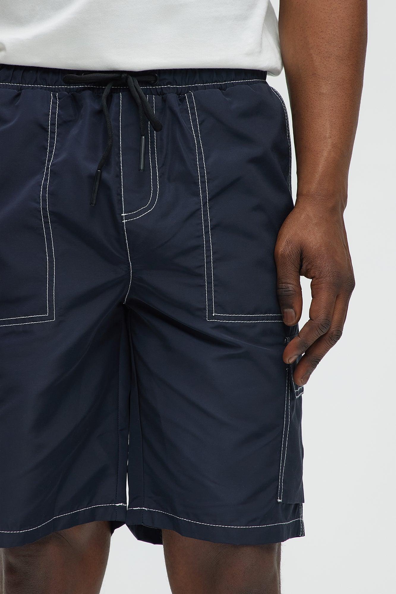 Contrast Stitch Nylon Cargo Short - Blue Product Image