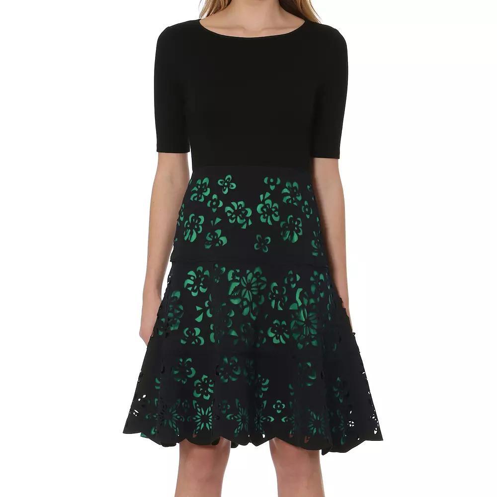 Women's Focus By Shani Ponte Fit and Flare Laser Cutting Dress, Size: 6, Black Pink Product Image