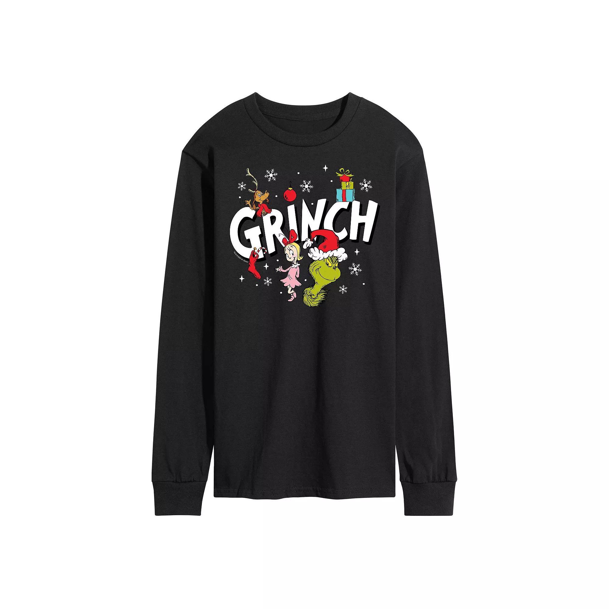 Men's Dr. Seuss Grinch Logo Long Sleeve Tee, Size: Large, Gray Product Image