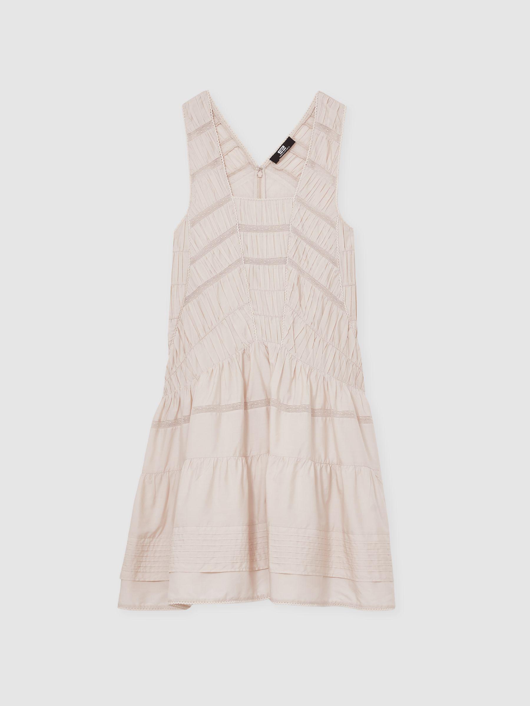 Shirred Ruffle Hem Mini Dress in Neutral Product Image