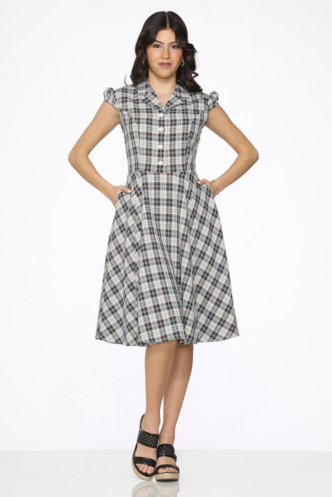 Brown & Blue Plaid Swing Dress Product Image