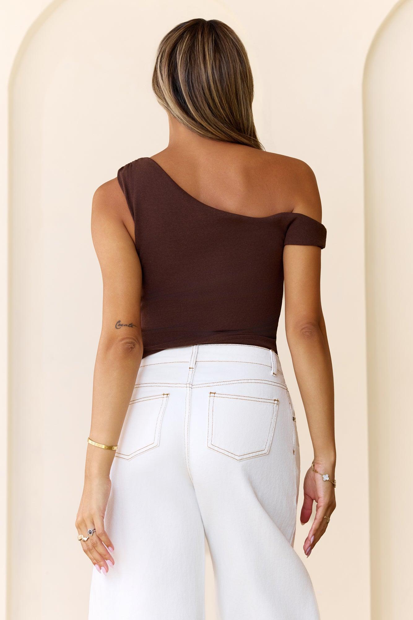 BASE Luxe Rib Luxe Line Off Shoulder Top Chocolate Product Image