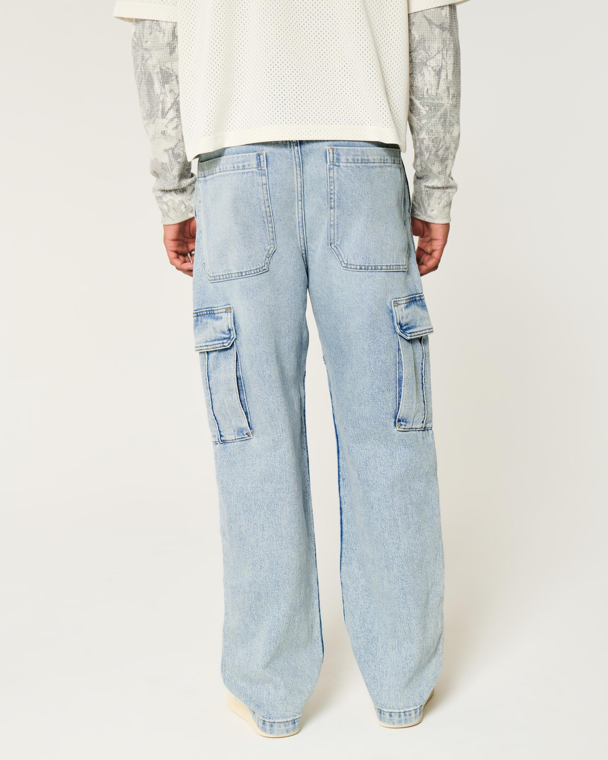 Light Wash Baggy Cargo Jeans Product Image