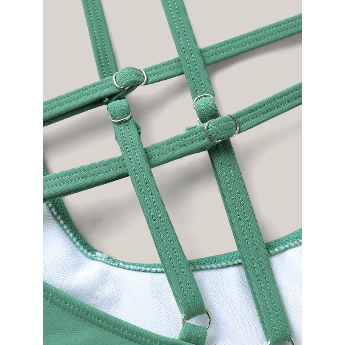 Plus Size Anti Float Tie Metal Detail Swim Dress Women's Swimwear Greenbean Beach Bodycon U-neck High stretch Curve Swim Dresses BloomChic 26/4X Product Image