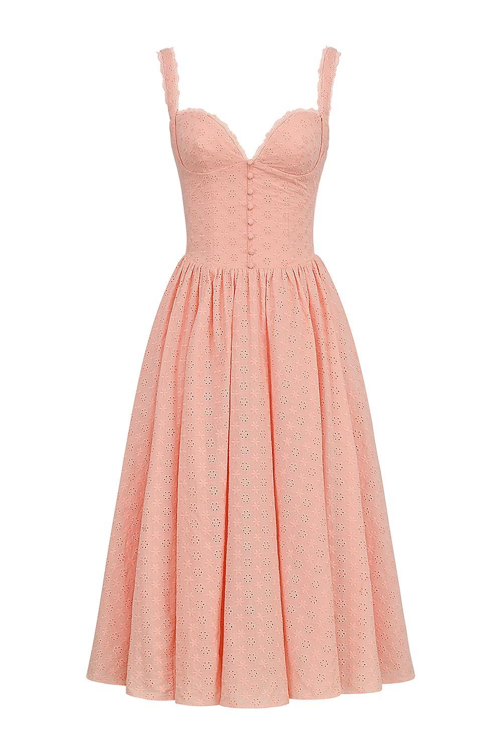 Adalyn Peach Broderie Anglais Midi Sundress Product Image