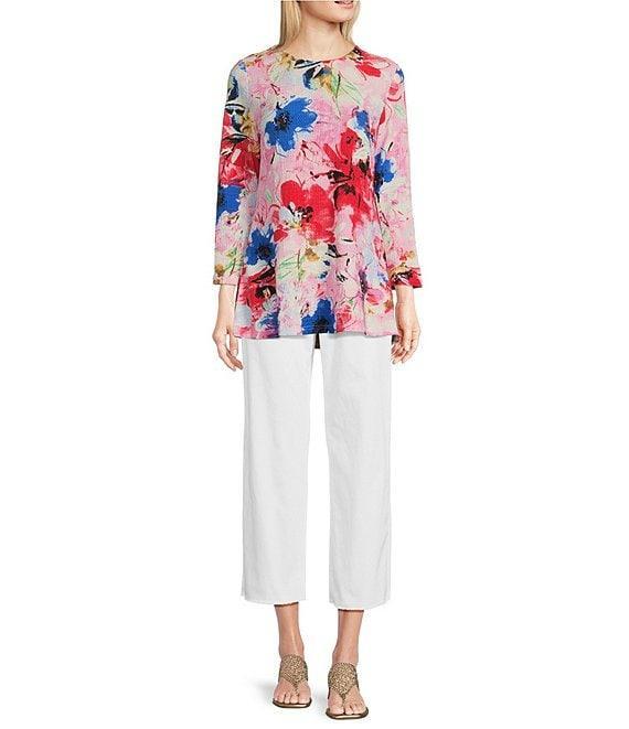 Calessa Antique Floral Print Crew Neck 3/4 Sleeve Tunic Product Image