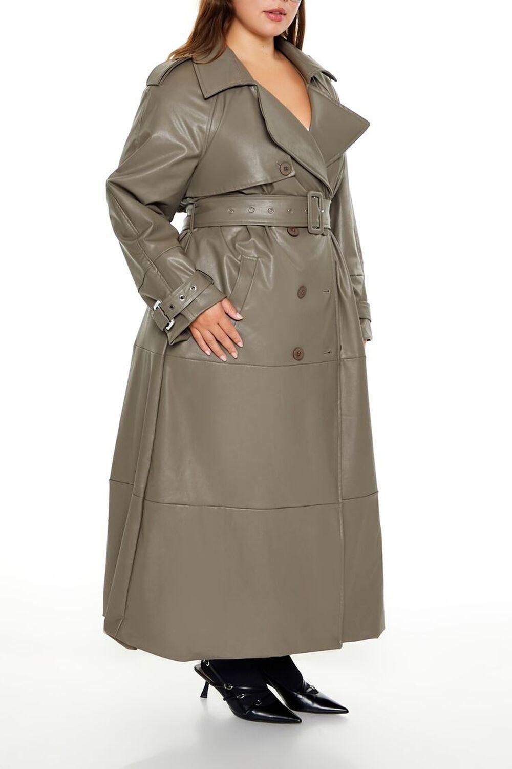 Plus Size Faux Leather Trench Coat Product Image