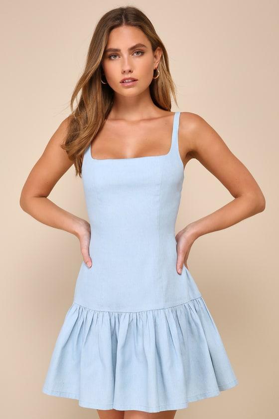 Adorable Concept Blue Lace-Up Backless Drop Waist Mini Dress Product Image