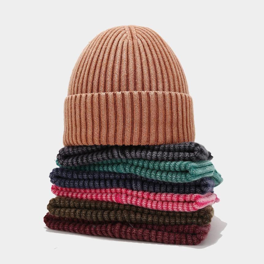 Washed Ribbed Knit Beanie Product Image