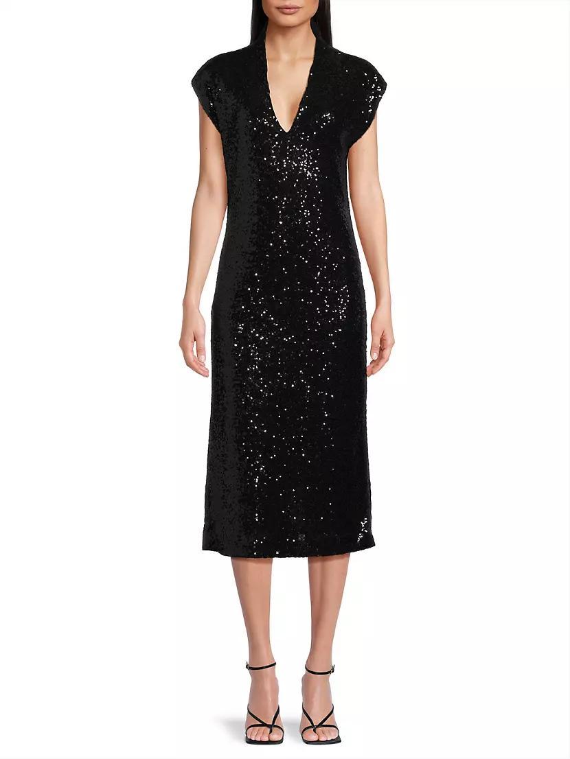 Sequined V-Neck Midi-Dress Product Image