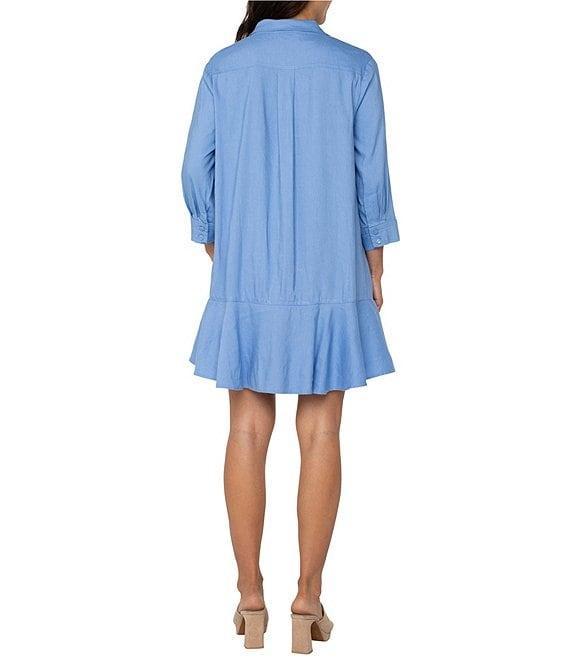 Liverpool Los Angeles Stretch Linen Blend Point Collar 3/4 Sleeve Shirt Dress Product Image