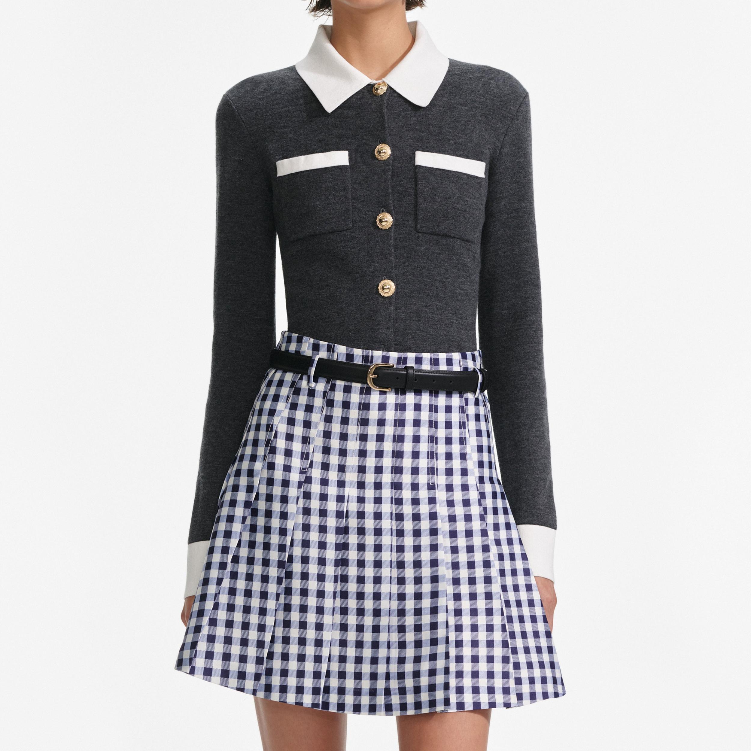 Grey Contrast Collar Cardigan Product Image