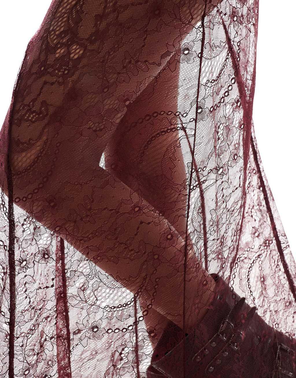 ASOS DESIGN lace seam detail maxi skirt in burgundy Product Image
